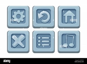 Set menu ui buttons on stone block in comic cartoon style, game design element, interface object isolated on white background. Vector illustration Stock Vector Image & Art - Alamy