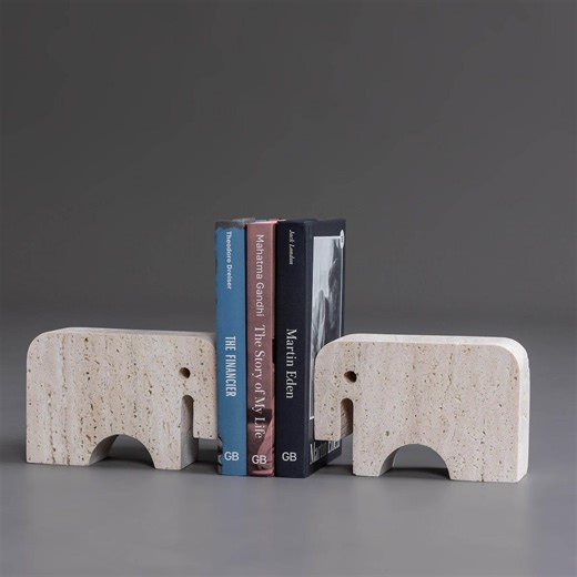 Travertine Elephant Bookends – Luxury Marble Bookend Support for Modern Home Decor - Etsy