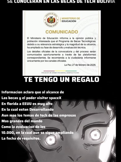 Les cree un enlace, no me di cuenta hasta marzo al contarle investigo y se burlo de mi pero fue por su noticia me mando y me menciono de que aun tengo tiempo para aprender ya que el es un aficionado bueno yo no se si cumplire su espectativa pero no le defraudare. #bolivias #becas #spacex #marzo #2defebrero edit anime