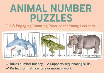 Animal Number Puzzles | Counting by 1s, 5s, 10s | Math Centers & Early Learning