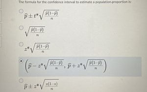 What is the formula for the confidence interval to estimate a p... | Filo