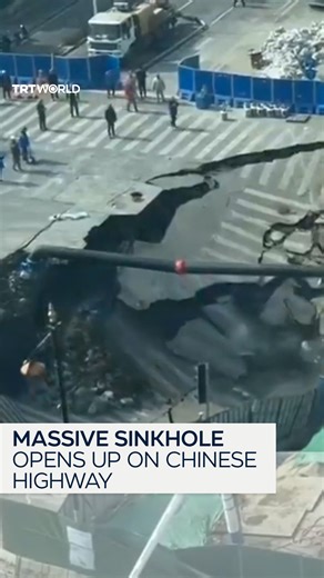 A large-scale collapse occurred on a highway in Shanghai, China, on February 12. Subway construction was reportedly underway at the site, where there had previously been reports of groundwater leakage. Construction workers evacuated immediately. | TRT World