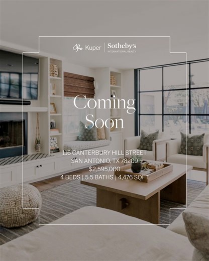 Kim Simpson Johnson on Instagram: "Coming soon in Alamo Heights! 116 Canterbury Hill Street is a fully renovated luxury home offering 4 bedrooms, 5.5 baths, and 4,476 sq ft on a 0.26-acre lot. Reimagined in 2021 with a major addition and structural upgrades, this residence features steel doors and windows, level-5 smooth wall finishes, a show-stopping La Cornue “Sully” range, soapstone countertops, and thoughtfully designed living spaces throughout. The outdoor setting is equally refined with a 