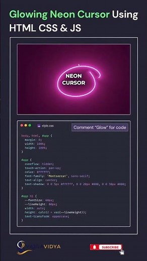 #Glowing neon cursor in #html, #css and #javascript #csseffect #animation #coding