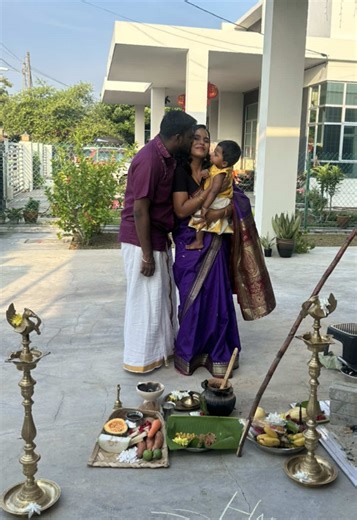 Our first Pongal as a little family of three 🤍✨ Cooking love, sharing blessings, and watching our son experience his very first festive joy this moment feels more precious than gold. May our home always be filled with sweet Pongal, happy laughter, and grateful hearts. 🌾🥥 #FirstPongal #FamilyPongal #PongalWithBaby #GratefulHearts #LittleMoments