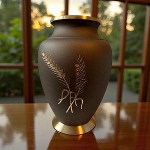 Hand Engraved Bronze Cremation Urn With Wheat Accents | Adult Ashes Urn - Etsy