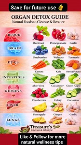 Check the Chart for Organ Detox Guide 👇👇 Natural Foods to Cleanse & Restore 👌🧠🫁 #detox #DetoxNatural #HolisticHealth #NaturalWellness #healthyliving | Treasure's Kitchen & Lifestyle