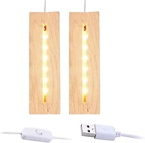 2Pcs 6" Wooden LED Light Display Stand Base,Rectangle Wood Led Light Base Wooden Lamp Base for Display Photos Acrylic Pictures Plexiglass Crystal Resin Craft Art -Warm Light