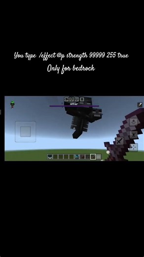 you type minecraft bedrock /effect @p strength 99999 255 true 🗿🤯 #minecraft #bedrock #mcpe #gaming