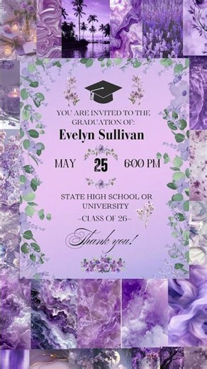 Purple Floral Graduation Invitation