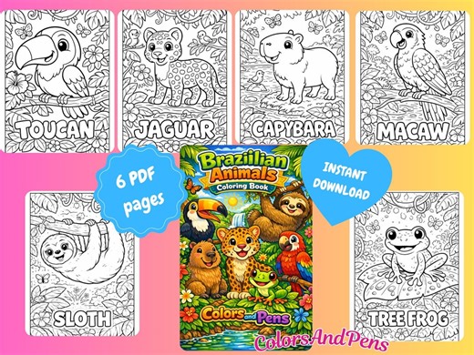 Brazilian Animals Coloring Book for Kids | Rainforest Wildlife Printable PDF Download - Etsy