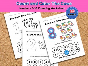 Cows Count and Color 1–10 Printable Worksheet | Preschool Math Counting Activity - Etsy Canada