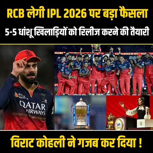 41K views · 1.9K reactions | RCB लेगी IPL 2026 पर बड़ा फैसला, 5-5 धांशू खिलाड़ियों को रिलीज करने की तैयारी, Virat Kohli ने गजब कर दिया ! #ipl2026 #rcb #viratkohli #IPLAuction #iplnews #cricket | Cricket Sutra | Facebook