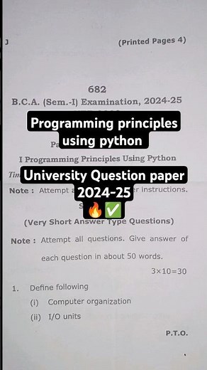 Programming principles using python || BCA 1st Semester question paper 2024-25 (Nep - 2020)✅🔥