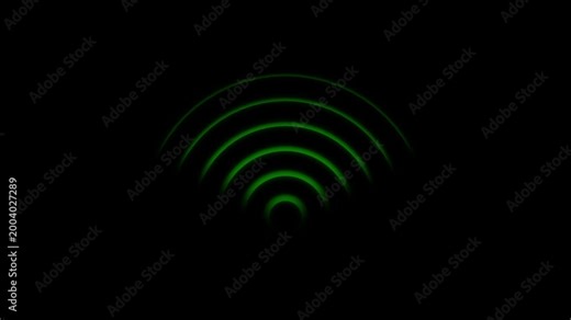 Wi Fi signal icon loop animation with radio waves on black background 4k. Internet connectivity icon with dynamic radio wave motion.