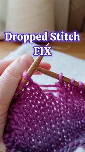 Dropped stitch 3 rows down? Here's the fix 🧶 #knittingforbeginners #knitting #droppedstitch