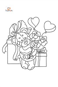 Teddy bear - Valentines Day coloring pages for Adults online
