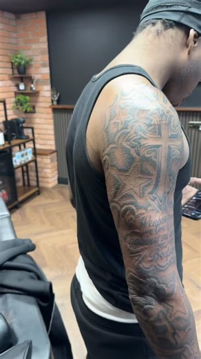 Full sleeve one hit 💥 #tattoo #tattoos #tattooed #blackandgreytattoo #electrumstencilproducts #dynamicink #sleevetattoo #luxeinktattoostudio #doves #banner #stars #thecreationofadam #michealangelo #cross #religion #god #onehitwonder | Luke Nickless