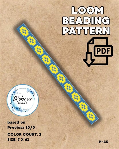 Loom Beading Cuff Pattern | Blue & Yellow Geometric Design (PDF Download) - Etsy