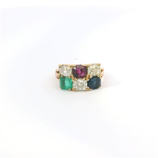 Antique Fine Sapphire Emerald and Old Mine Cut Diamond Ring - Etsy