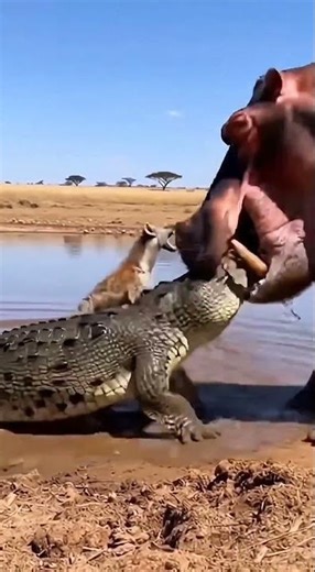 🦛 Hippo Saves a Hyena — An Unbelievable Act That Shocks Everyone! 😱🔥#rescue #danger #Hippo #Hyena