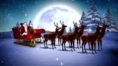 Digital animation of Santa waving in his sleigh with reindeer