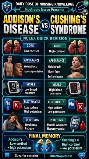 Addison’s vs Cushing’s Syndrome | NCLEX Quick Revision - Nootropic Nurse