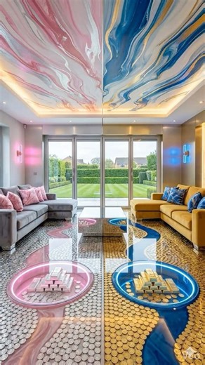 Ultra Luxury Epoxy Floor Living Room Interior Design