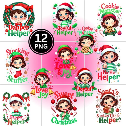 12 Christmas Elf PNG Bundle Holiday Kids Clipart Pack Sublimation Images - Etsy