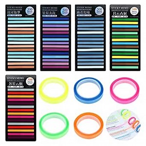 MultiBey Highlighter Tape Bible Tape, Transparent Sticky Flags Tabs Assorted Short Highlighter Strips 1505Pcs Page Markers for Highlighting, Bookmarks (Strips +Tape, B)