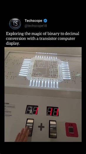 Techscope on Instagram: "This video explores the magic of binary to decimal conversion using a transistor computer display. It demonstrates how binary numbers (composed of 1s and Os) can be converted into their decimal equivalents using the components of a transistor-based computer. Via @itschina.baby2 #BinaryToDecimal #TransistorComputer #TechExplained #ComputerScience #DigitalConversion"