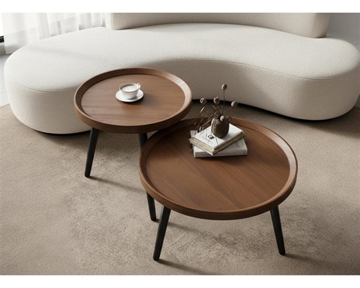 Walnut Nesting Coffee Tables - Mid Century Modern Round Side Table Set - Etsy