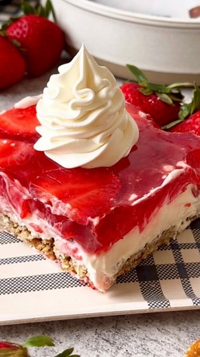 Strawberry Pretzel Salad 🥨🍓😋 Knot joking this Strawberry Pretzel Salad is so yummy, easy to make and it’s a classic! Full recipe below. Pretzel Crust layer: * 2 1/2 cups pretzels, crushed * 1/4 cup brown sugar * 10 tbsp unsalted butter, melted Cream-cheese layer: * 1, 8 oz. package cream cheese, softened * 3/4 cup sugar * 8 oz. cool whip, thawed Jello layer: * 1, 6 oz. box instant strawberry jello * 2 cups boiling water Strawberry layer: * 1 lb. of fresh strawberries, 16 oz, slice * Optional 