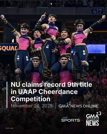 CHAMPIONS ONCE MORE 🏆 National University completed its historic quest for a ninth title in the 2025 UAAP Cheerdance Competition on Saturday at the Mall of Asia Arena in Pasay City. The NU Pep Squad garnered 695 points to become the most successful team in the history of the competition. NU was previously pitted to take the top spot against former powerhouses University of the Philippines and University of Santo Tomas, both with eight titles each. Read more: https://www.gmanetwork.com/news/spor