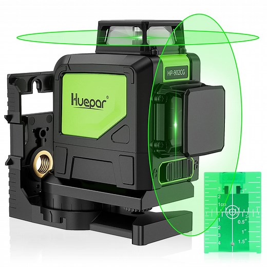 Huepar 2 x 360 Cross Line Laser Level Green Beam Self-Leveling Laser Leveler Tools with Pulse Mode & Magnetic Pivoting Base