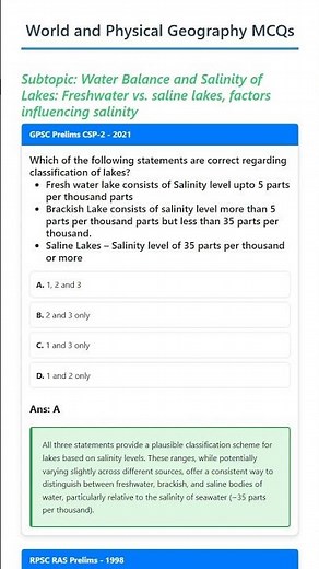 Water Balance and Salinity of Lakes: Freshwater vs. saline lakes, factors influencing salinity