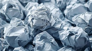 Crumpled Blue Paper Balls Scattered on a Surface Create an Abstract Art Arrangement in a Creative Workspace Setting Stock Video