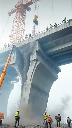 Bridge Demolition Fails Spectacularly — Everyone Runs for Cover! #fail #construction #bridge #shorts