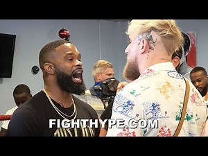 JAKE PAUL & TYRON WOODLEY ERUPT IN HEATED FIRST ENCOUNTER; TRADE "B*TCH OUT" TRASH TALK AT FACE OFF