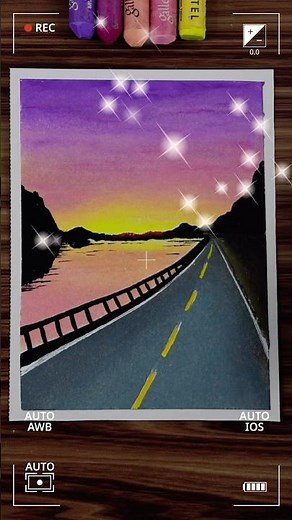Easy Sunset Road Drawing with Oil Pastels | Step-by-Step Scenery Art Tutorial