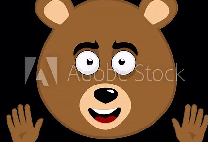 video animation cartoon brown bear face with a happy expression and waving with his hands body part, on a transparent background with alpha channel set to zero
