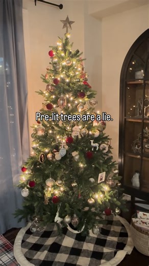 Sara | Tidy Parent Hacks on Instagram: "Pre-lit trees are a lie. Mom hack: when half the lights die, wrap fairy lights over them. Quick fix, multiple settings, and honestly… prettier than before. 🎄✨ Tell me you’ve done this too. #canadianmom #reallifemom #christmasathome #cozychristmas #momhack #holidaychaos #easyhacks"