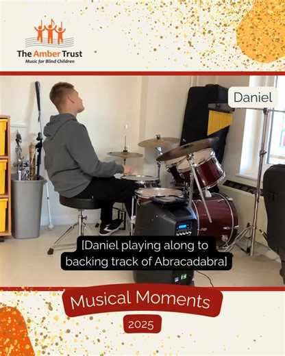 Throughout December, we are celebrating the children and young people supported by The Amber Trust by sharing their Musical Moments of 2025, and today we are sharing a highlight from Daniel. In this video, Daniel is enjoying playing drums along to the backing track of Abracadabra by Steve Miller Band. Wonderful playing Daniel, you didn't miss a beat! [Video description: Daniel sits at a full drum kit with a speaker right next to him playing the backing track.] | The Amber Trust