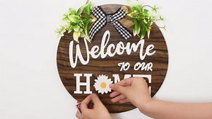 Interchangeable Welcome Home Sign, Front Door Decor With 4 Seasonal Wreaths and 21 Changeable Icons, Rustic Wood Wall Porch Hanger for Holiday Halloween Christmas Housewarming Gift (White)