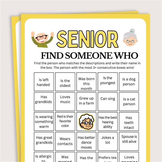 Find Someone Who BINGO for Senior Citizen Game, Fun Senior Games, Birthday Game for Seniors, Memory Activity for Seniors, Senior Bingo - Etsy