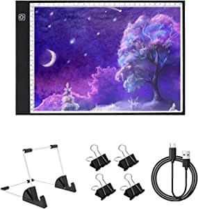Welpettie A4 Diamond Painting Light Pad Kits with Metal Stand LED Tracing Light Board Diamond Painting Pads DIY Dimmable Light Brightness Table with 4 Clips for Diamond Painting
