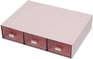 Stackable Office Drawer Organizer - Plastic Storage Drawer, Desk Grocery Organizer For Stationery/Office Supplies (Red, 3 Compartment)
