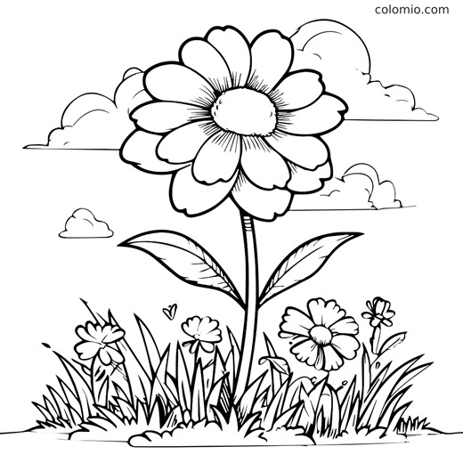 Free printable flower and clouds coloring page | Colomio