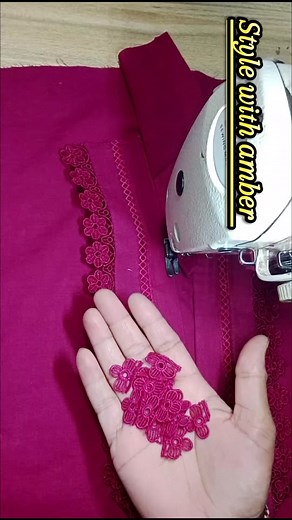 trending neck design with shuttle lace and joint lace attach beautiful dress designing simple designing shuttle lace attached is my YouTube channel full video cutting and stitching style with Amber visit my YouTube channel #like #2024tiktok #trending #design #beautiful #style #neckdesigns #viral #fashion #2024