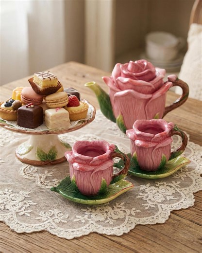 Handmade Whimsical Rosel Ceramic Cup, Teapot and Saucer Set, Elegant Chic Pink Rose Tea Party Set - Etsy